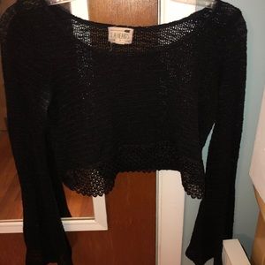 Black Bell Sleeve Crop Top
